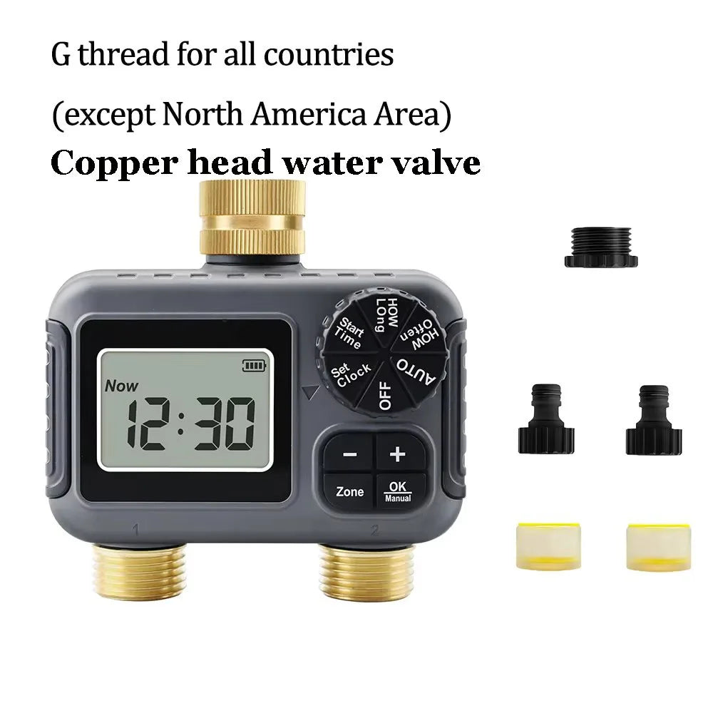 2 Zone Digital Water Timer 3/4 Inch Thread &ndash; Easy Use Copper G Thread