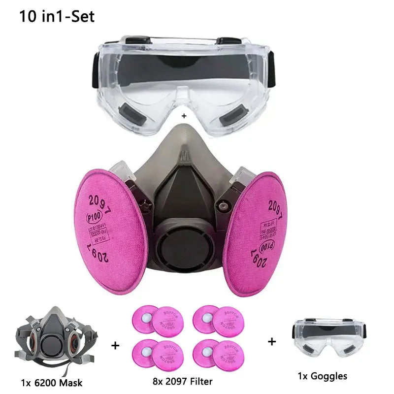 6200 Dust Gas Respirator Half Face Mask - With 2097 Filter 10in1-set