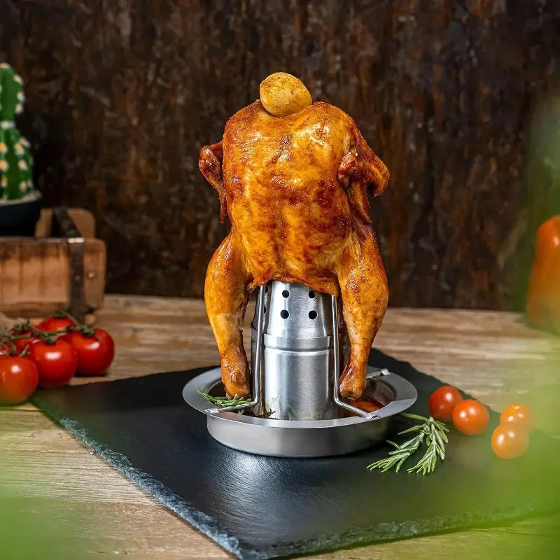 Stainless Steel Vertical Chicken Roaster with Drip Pan