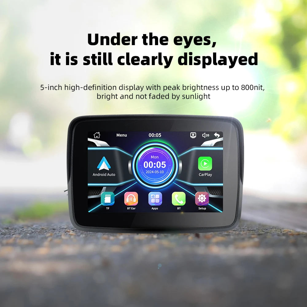 EKIY 5.0 Inch Wireless CarPlay Monitor &ndash; Portable Motorcycle GPS Navigation