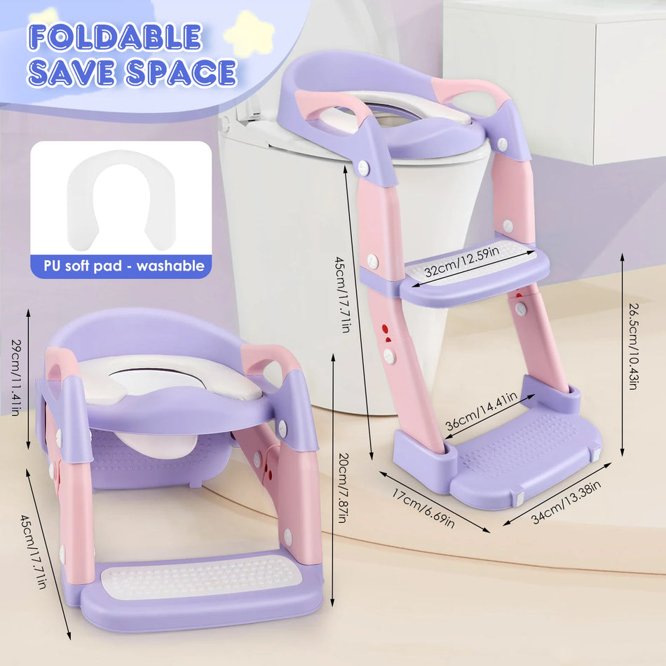 Tre i ett toalettstol för småbarn med stegpall och urinrör