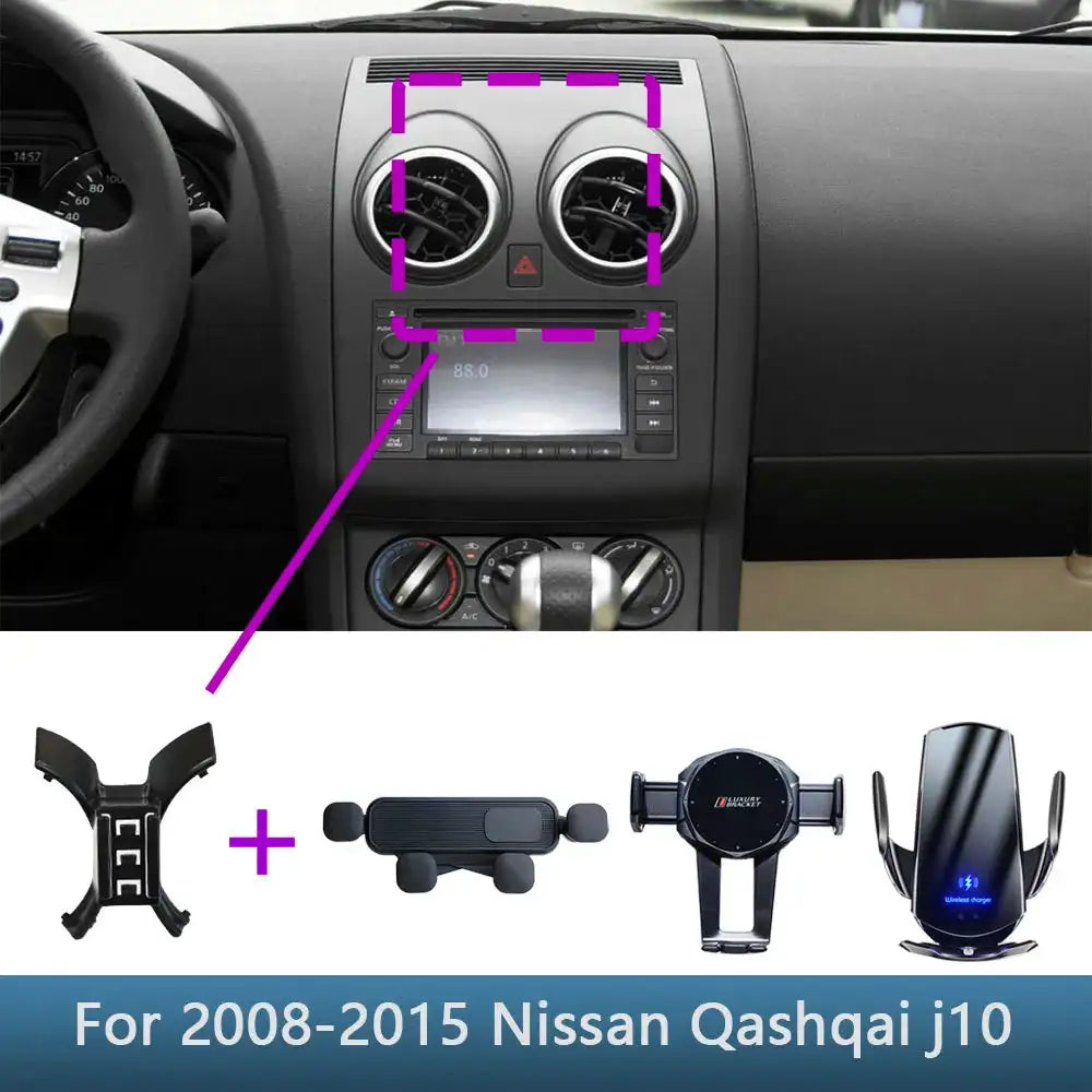 Nissan Qashqai J10 Car Phone Holder Wireless Charging Base