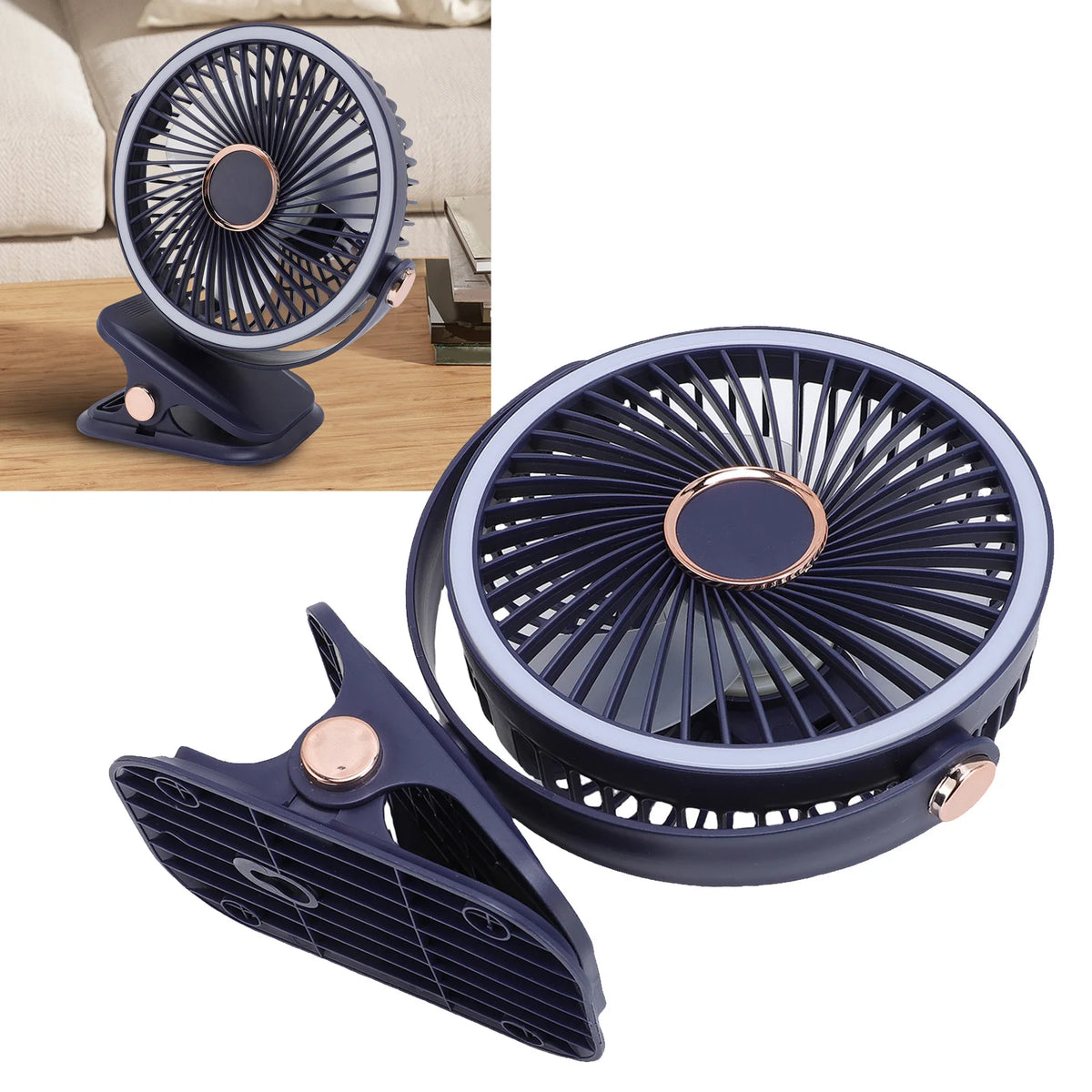 Desk Fan With Clamp And Light &ndash; Quiet Battery Operated