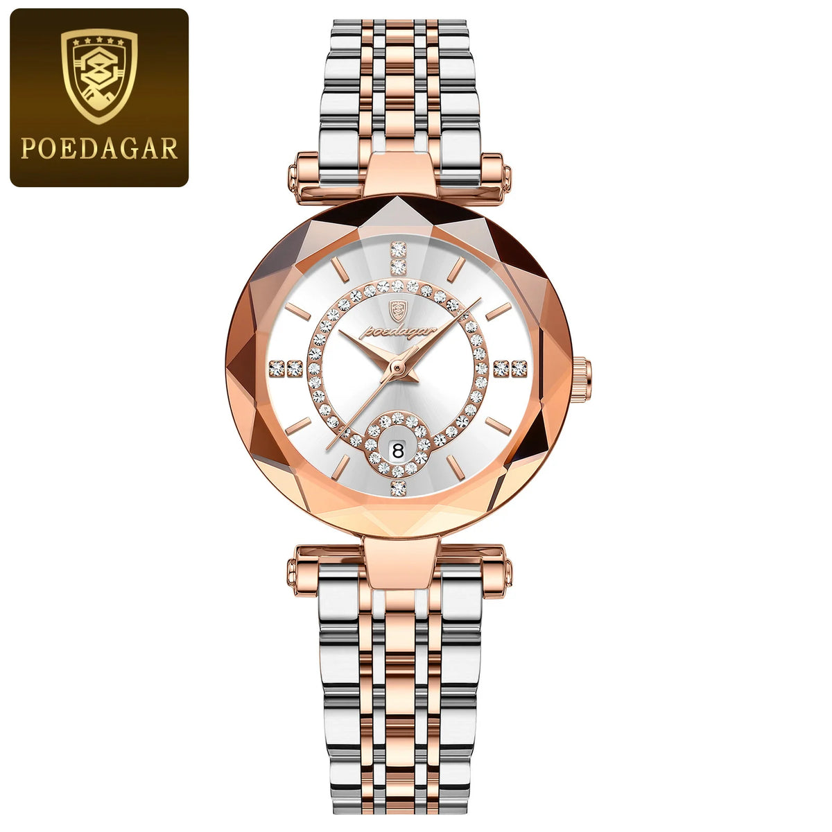 POEDAGAR Women's Luxury Diamond Quartz Watch - Waterproof Stainless Steel Gold White