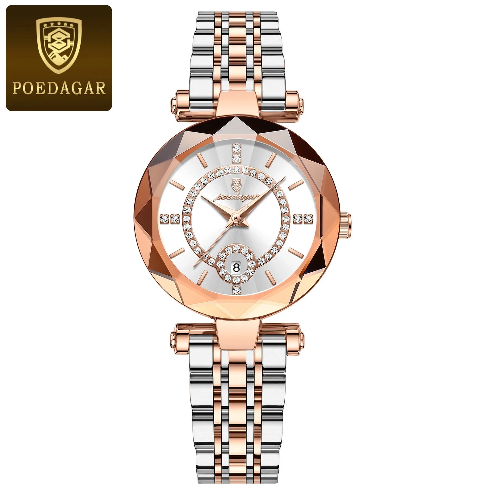 POEDAGAR Women's Luxury Diamond Quartz Watch - Waterproof Stainless Steel Gold White