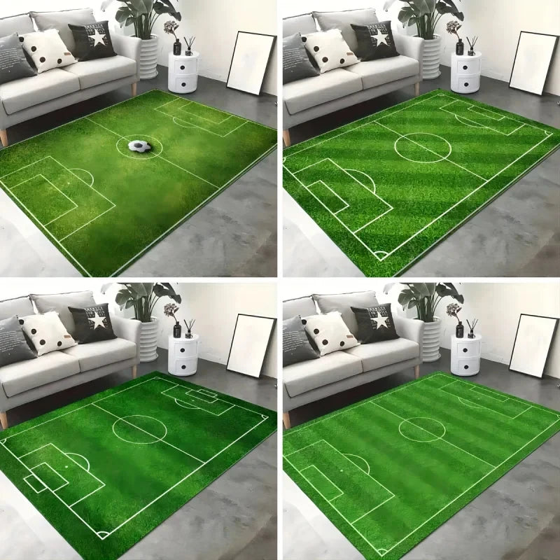 Soccer Field Pattern Kids Rug for Boys Bedroom and Living Room, Washable Anti Slip Polyester Carpet
