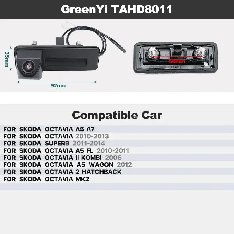 GreenYi AHD Dynamic Trajectory Trunk Handle Camera For VW Passat CC Golf Polo Jetta Cayenne Tiguan Skoda Octavia Fabia Yeti Audi by InterCyprus Trading Ltd