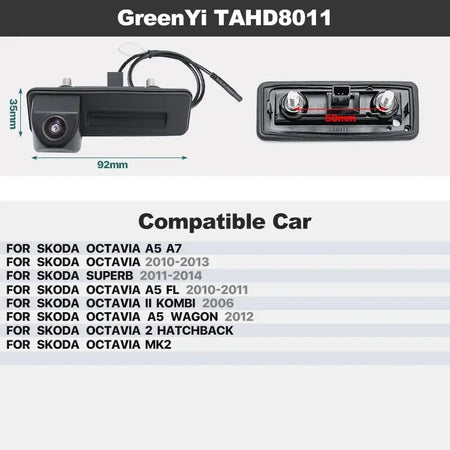 GreenYi AHD Dynamic Trajectory Trunk Handle Camera For VW Passat CC Golf Polo Jetta Cayenne Tiguan Skoda Octavia Fabia Yeti Audi by InterCyprus Trading Ltd