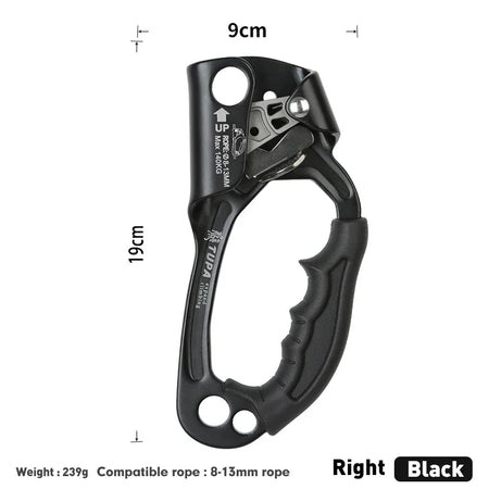 Outdoor Rock Climbing SRT Hand Ascender &ndash; Lightweight Right Black