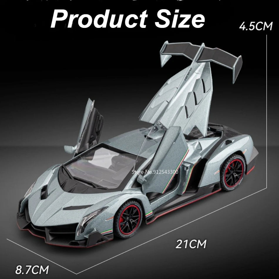 Mașină RC Diecast Veneno 1:24 cu sunet, lumini, uși deschise, caroserie din aliaj