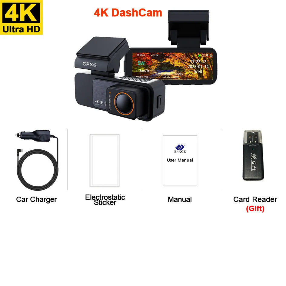 ACCEO Dash Cam 4K UHD - Dual Lens Night Vision GPS Only 4K DashCam-B60P / 128G
