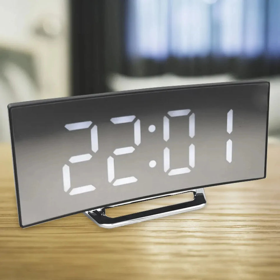 Curved Screen Digital LED Alarm Clock With Temp Display