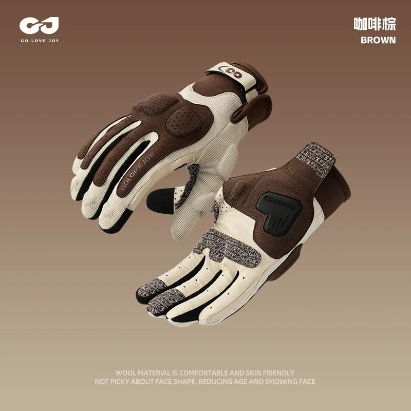 Summer Breathable Touch Screen Motorcycle Gloves for Men and Women Brown / L