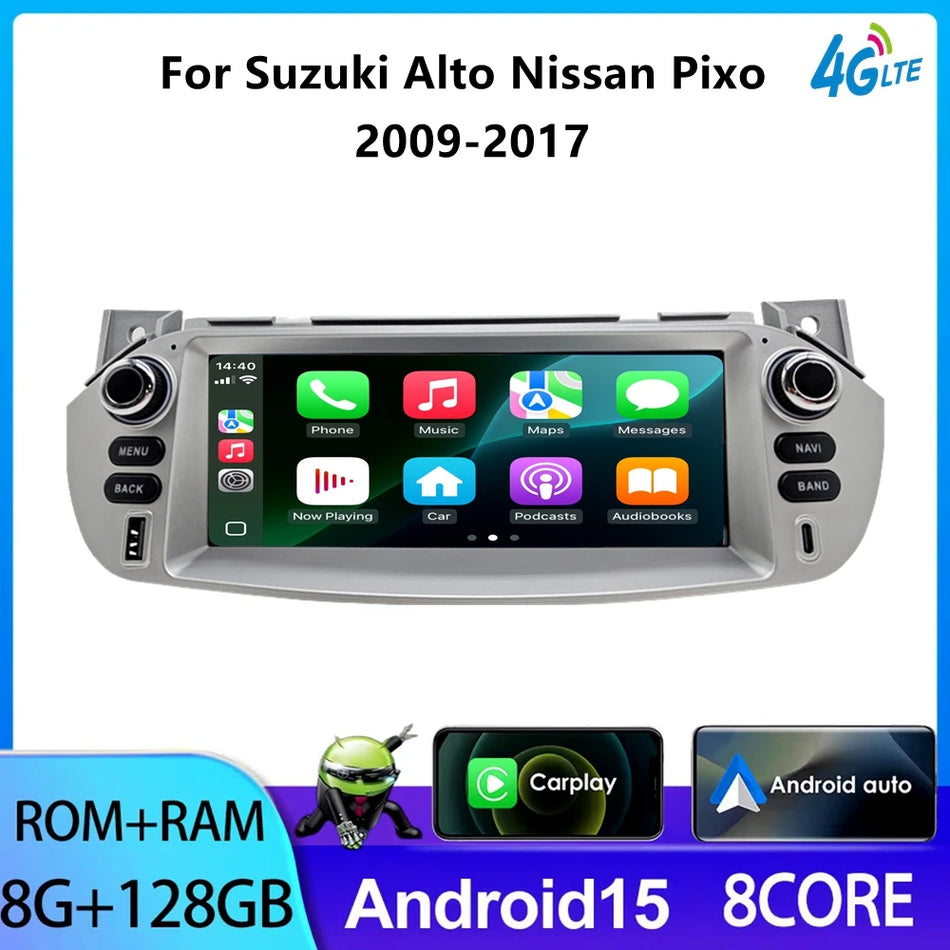 Jednostka główna Android 15 Wireless CarPlay do Suzuki Alto 2009 i Nissan Pixo z nawigacją 4G WiFi i Bluetooth.