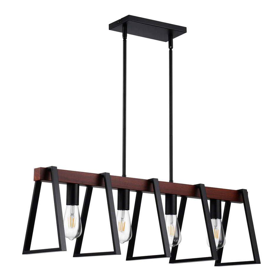 4-Light Kitchen Island Pendant Lights With Industrial Metal Frame And Rods