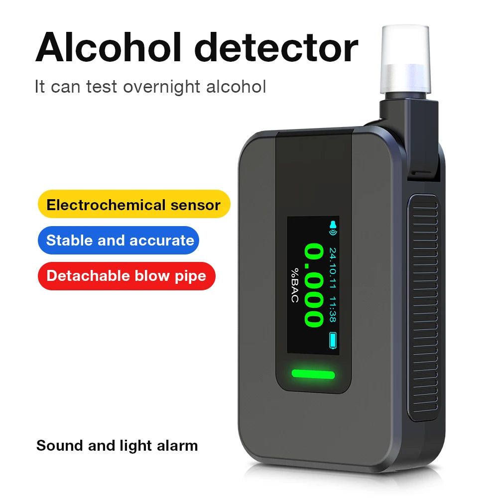 Electrochemical Alcohol Tester &ndash; Rechargeable Digital Breathalyzer black