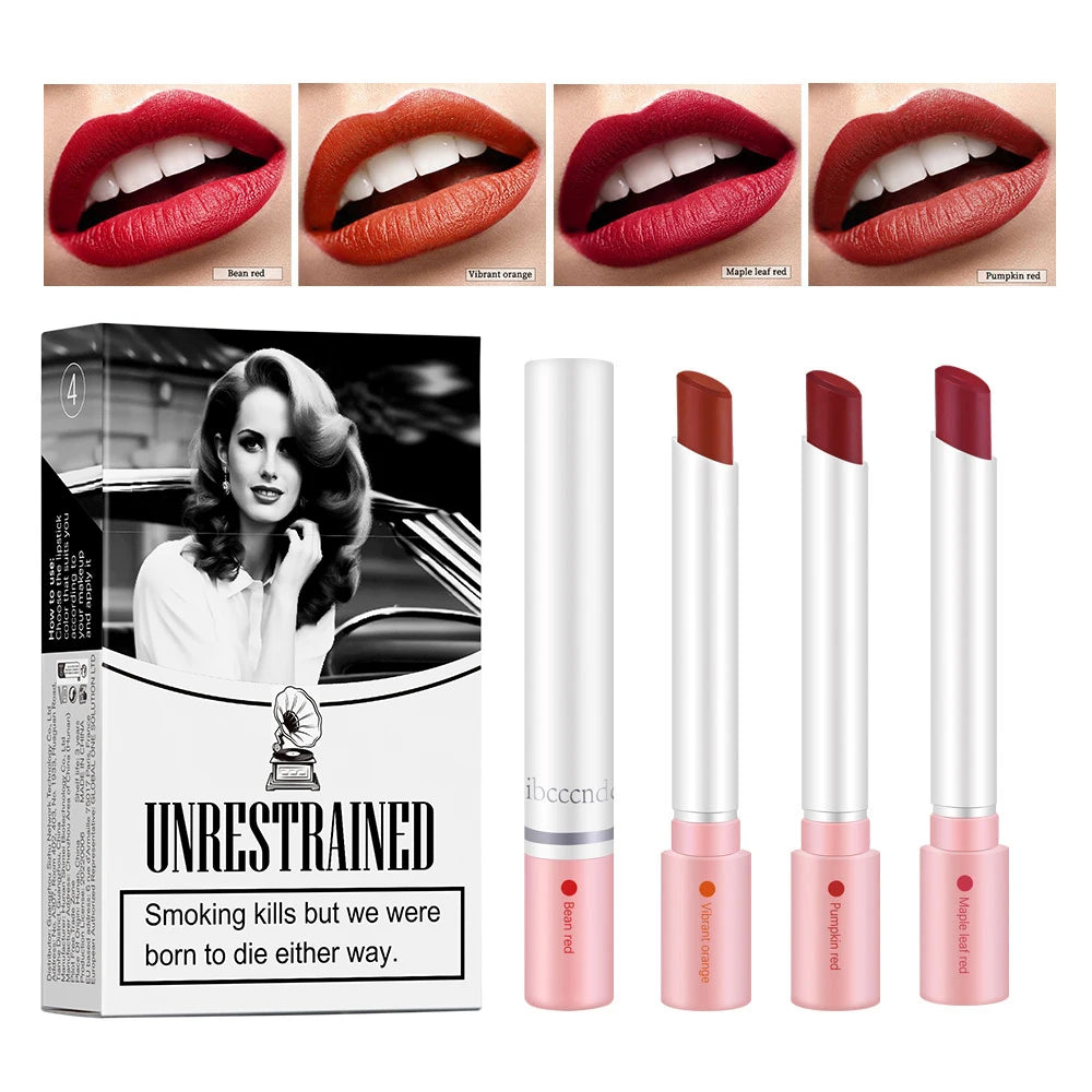 Velvet Matte Waterproof Cigarette Lip Gloss Set as show
