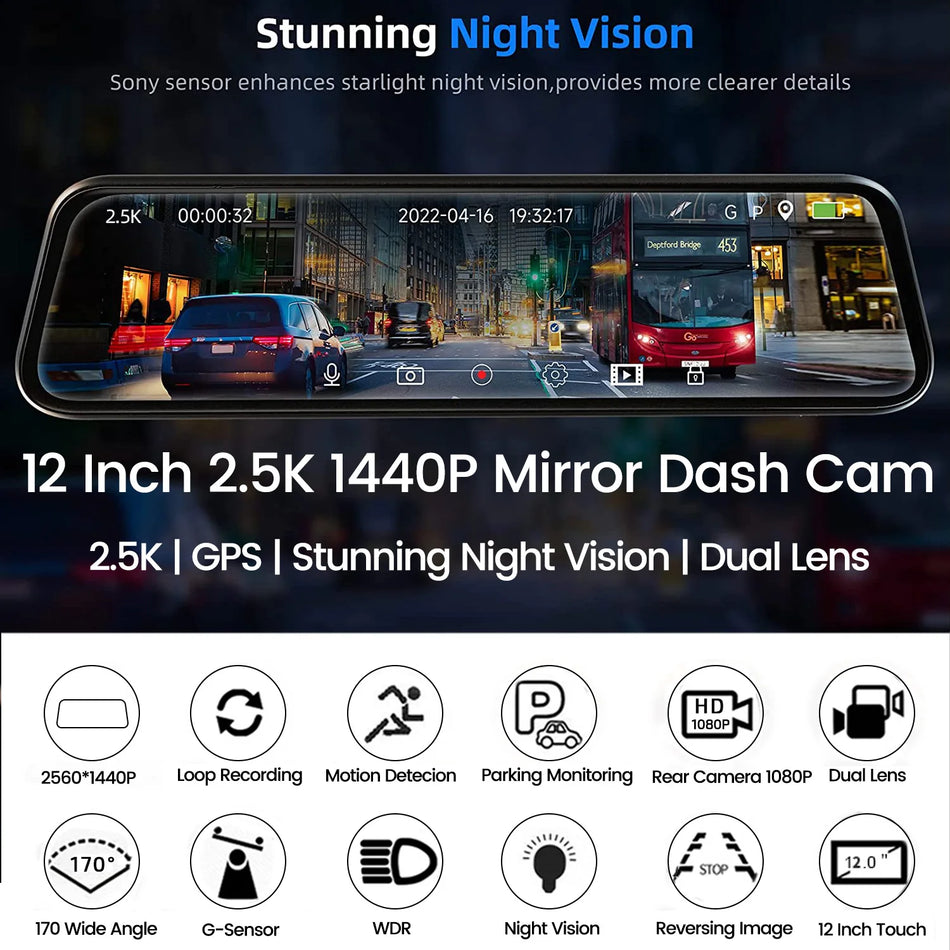 ACCEO 2.5K Dsahcam 12 Inch Touch Mirror - Built In WiFi