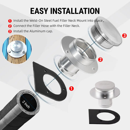 PIKBUK Fuel Tank Cap Assembly with Remote Filler Neck and Weld-On Steel Bracket for 2" Straight Hose 17-2530 by InterCyprus Trading Ltd