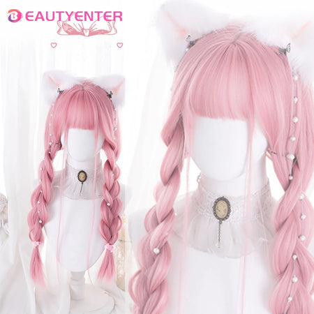 BeautyEnter Pink Long Straight Wig with Bangs for Cosplay and Daily Use
