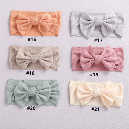 A&amp;A Knit Bow Baby Headbands - Soft Nylon Hair Accessories for Girls (21 Colours)