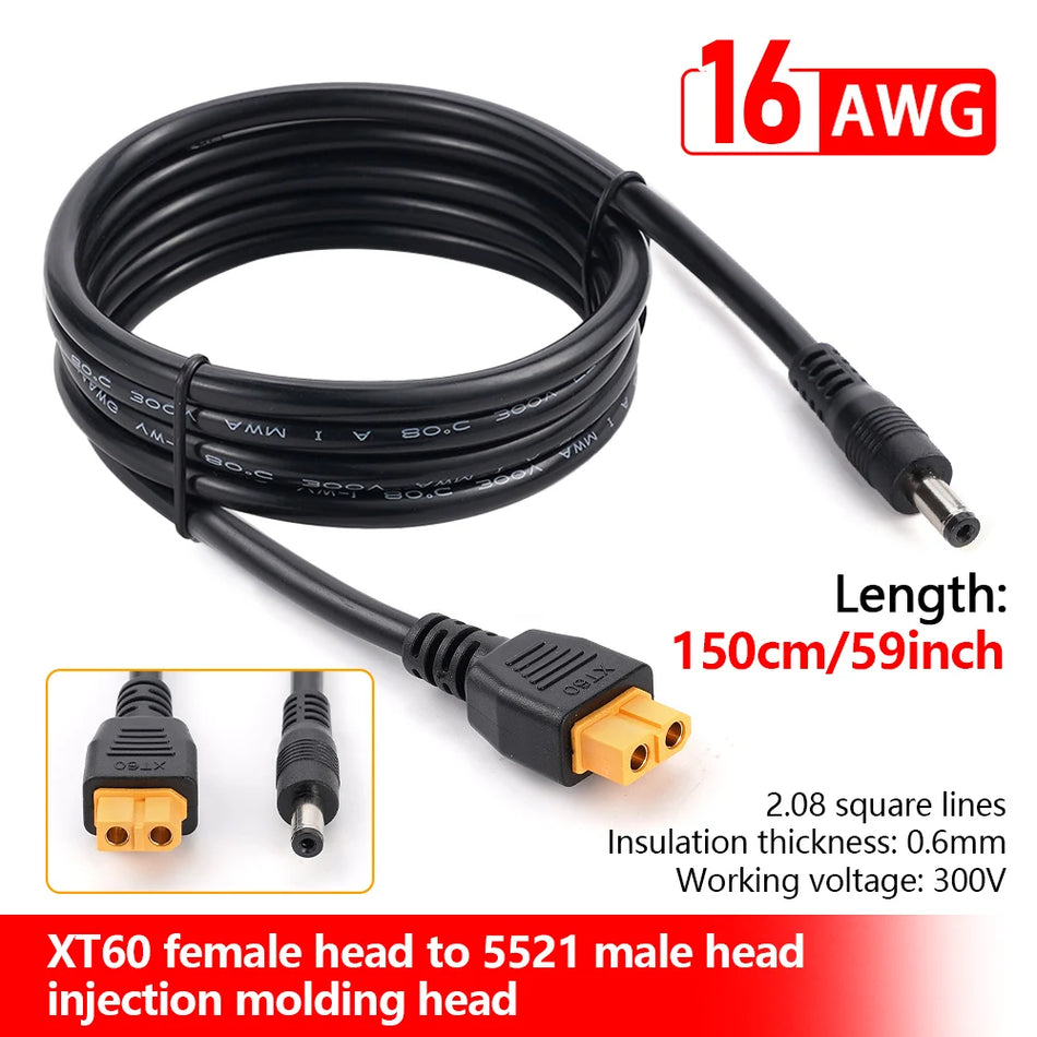 16AWG XT60 to DC 5521 Adapter Cable for Solar Panels and Portable Power Stations