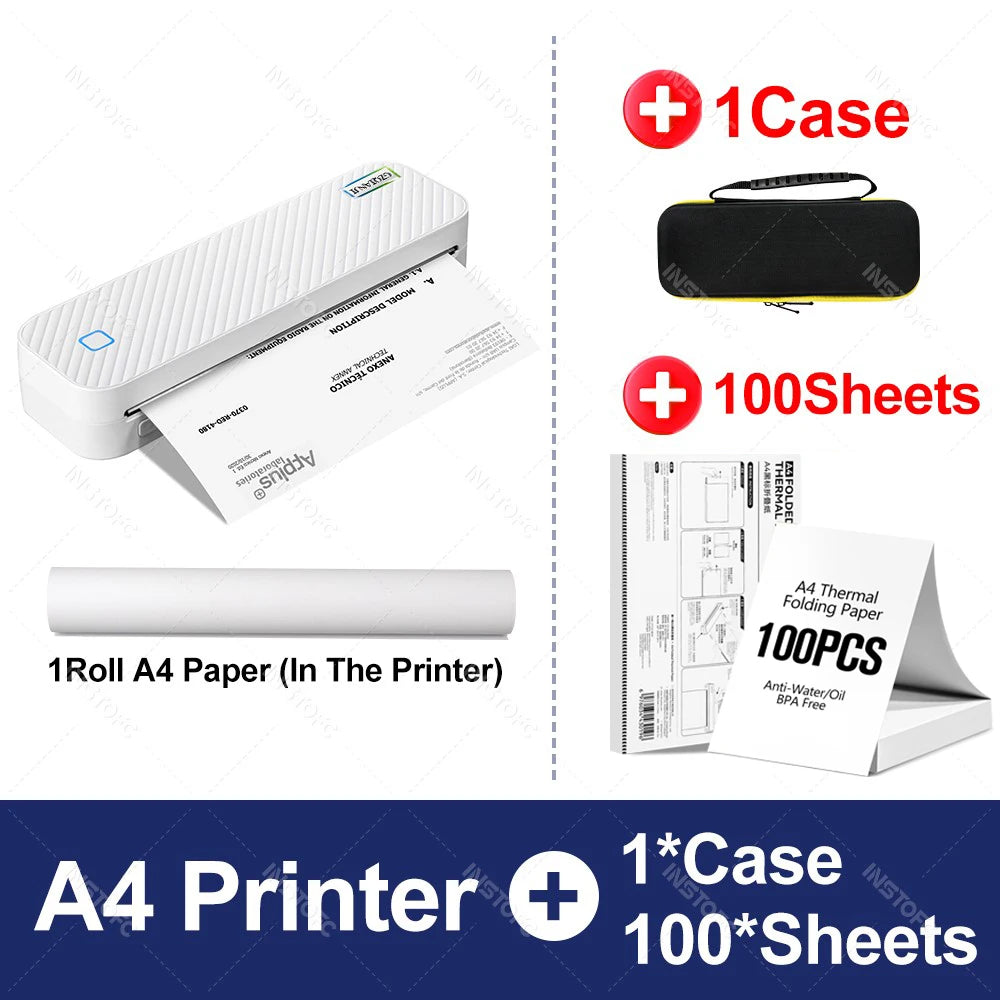 Portable A4 Thermal Printer Bluetooth &ndash; Wireless Printing Add 100pcs 1Case