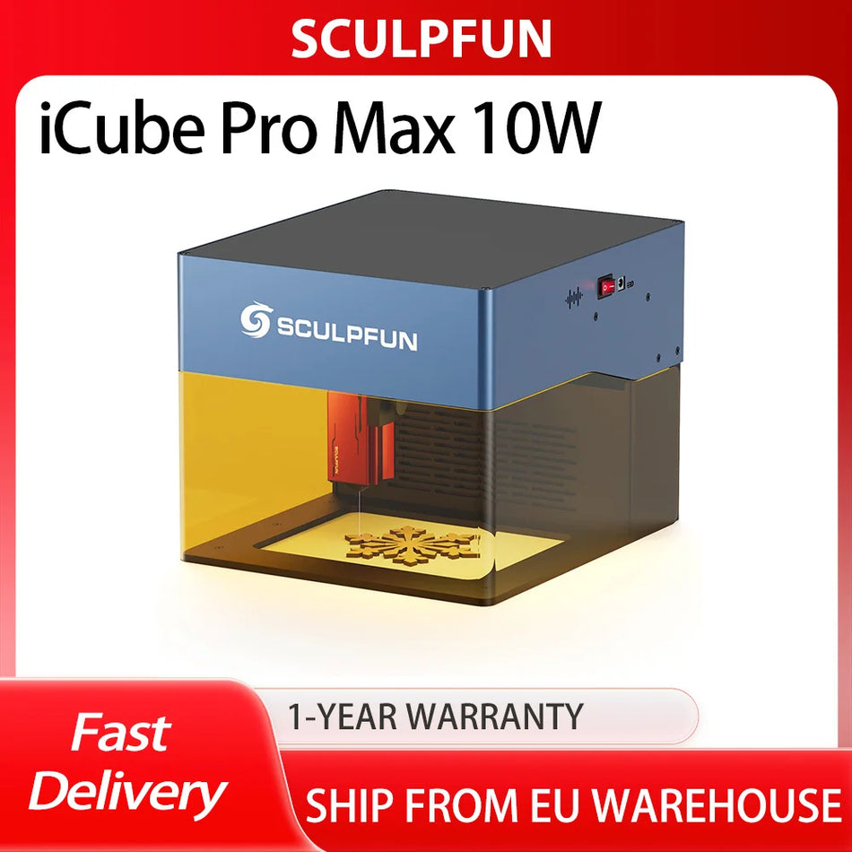 Gravator laser Sculpfun iCube Pro Max 10W cu punct de 0.08mm, 120x120mm, 10000mm/min, compatibil LightBurn