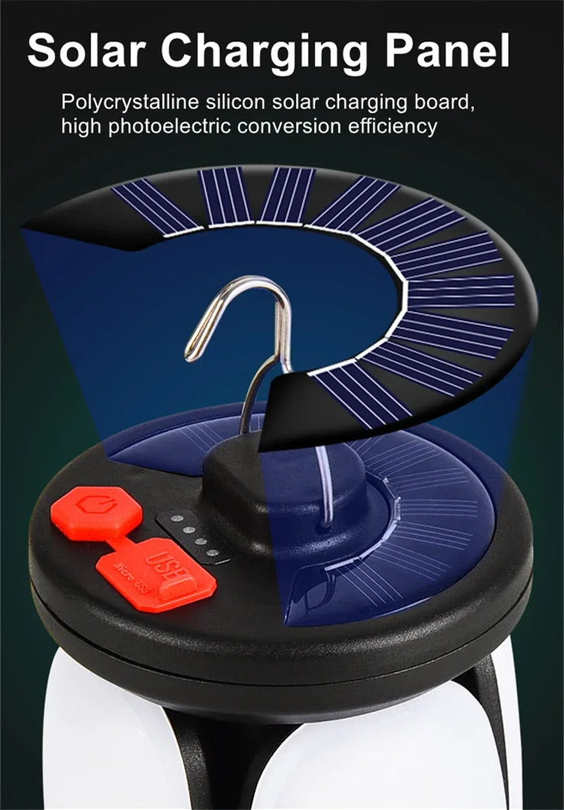 Rechargeable LED Camping Lantern with Versatile Light Modes and Solar Charging