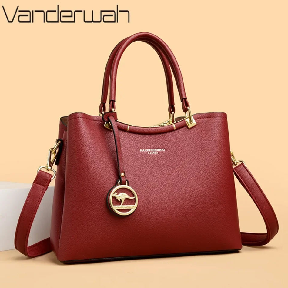 Borsa da donna di design in morbida pelle PU, borsa a tracolla di lusso con manico superiore a 3 strati