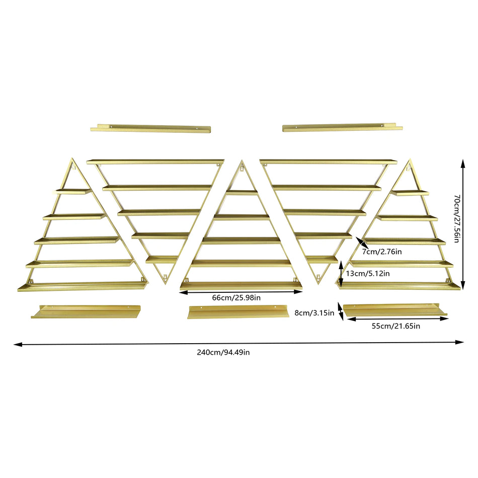 Guld Triangulær Vandret Neglelak Rack Sæt Vægmontering