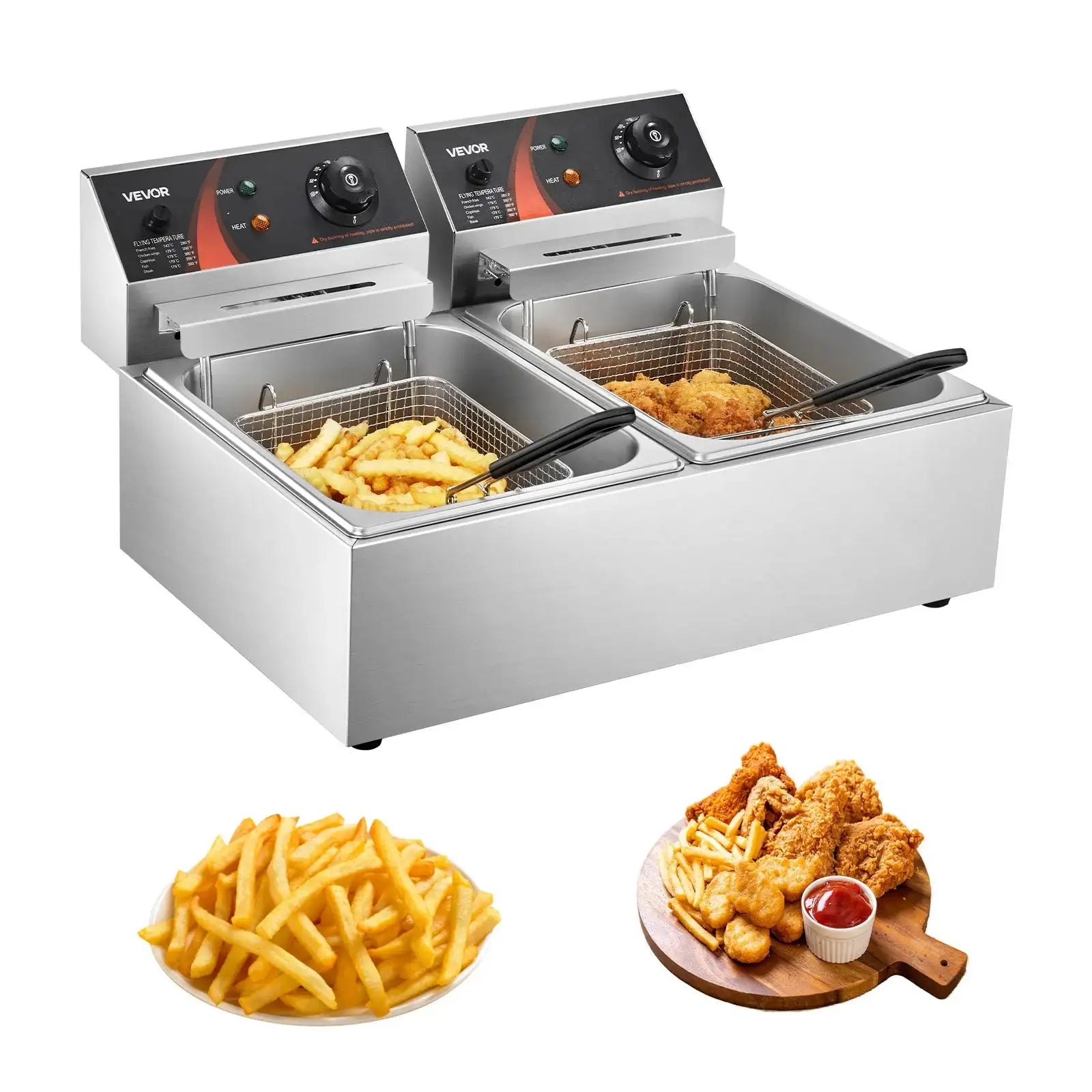 12L Dual Tank Electric Deep Fryer With Dual Basket And Lid