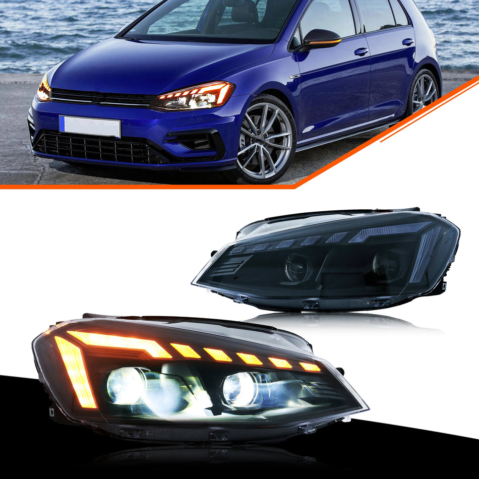 Fari a LED Xunder per Volkswagen Golf 7 MK7 2013-2017 Proiettore DRL Lampade anteriori con indicatori di direzione sequenziali Coppia