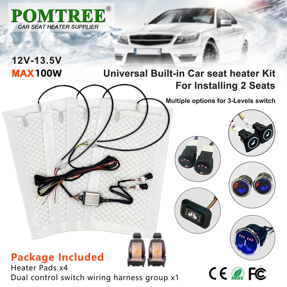 Комплект отопление за автомобилни седалки за две седалки с нагревателни подложки от въглеродни влакна, 100W