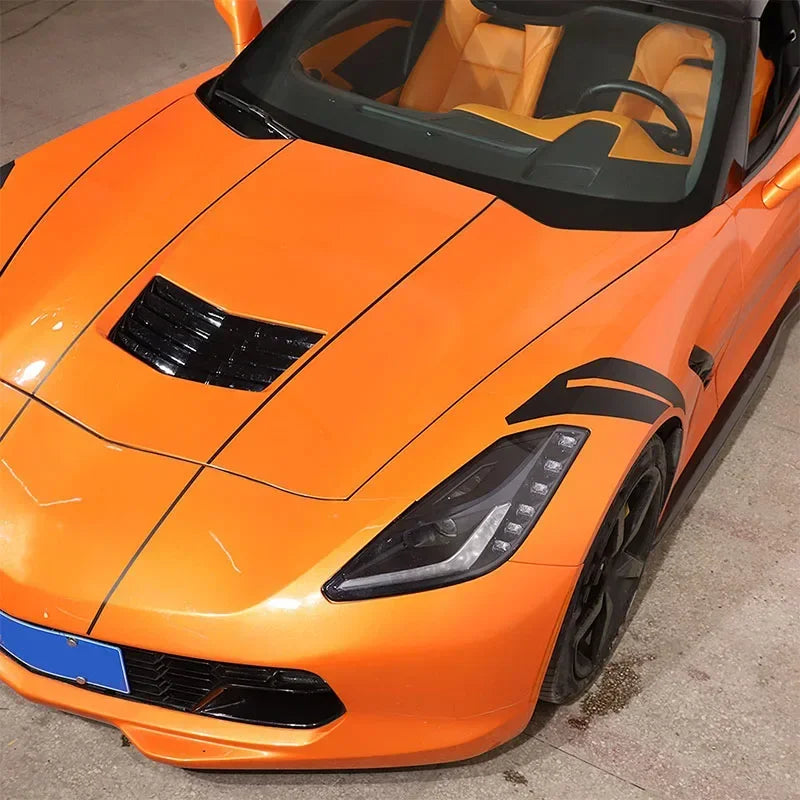 Pegatinas de vinilo negro de capó de PVC para Corvette C7 2014-2019