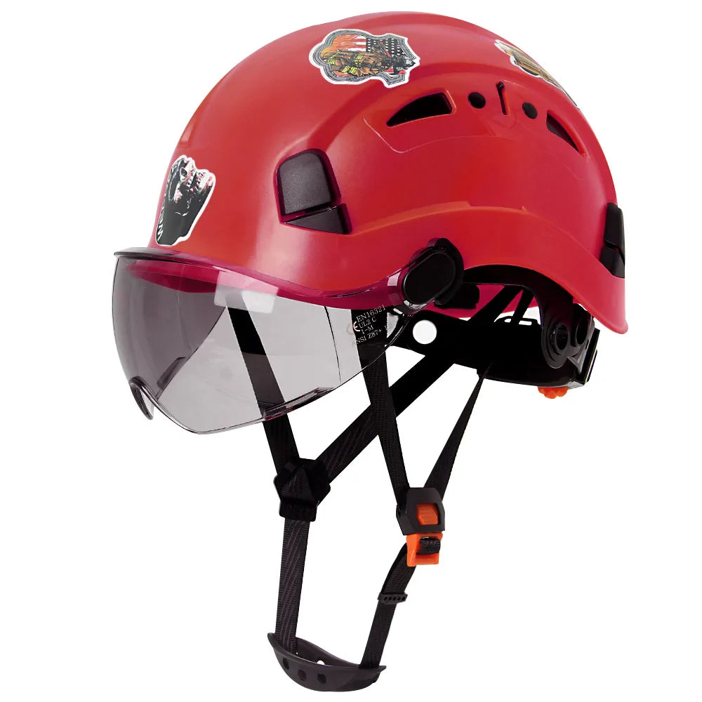 CE Safety Helmet With Goggles &ndash; Includes 50 Pcs Stickers Red Dark Lenses