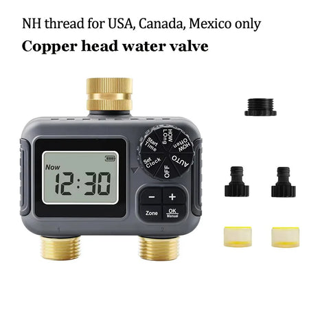 2 Zone Digital Water Timer 3/4 Inch Thread &ndash; Easy Use Copper NH Thread