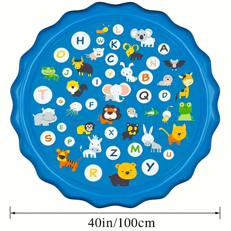Extra Large Inflatable Sprinkler Pad for Kids &ndash; Educational Water Play with 26 Alphabets and Animal Patterns 100cm