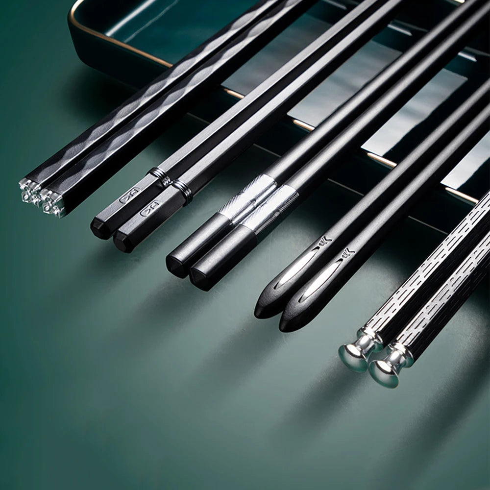 KNGZI 5 Pair Reusable Chopsticks &ndash; Eco-Friendly Non-Slip Design 5 Pairs BlackS Mix