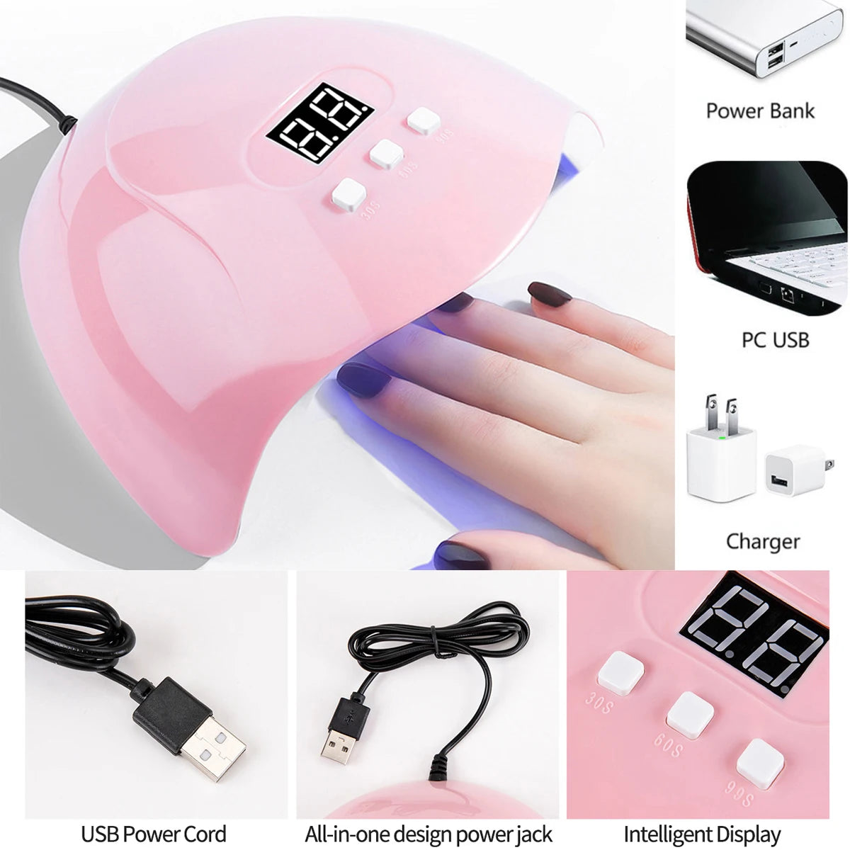 YIKOOLIN Pro Nail Art Kit With LED UV Lamp &ndash; Fast Curing