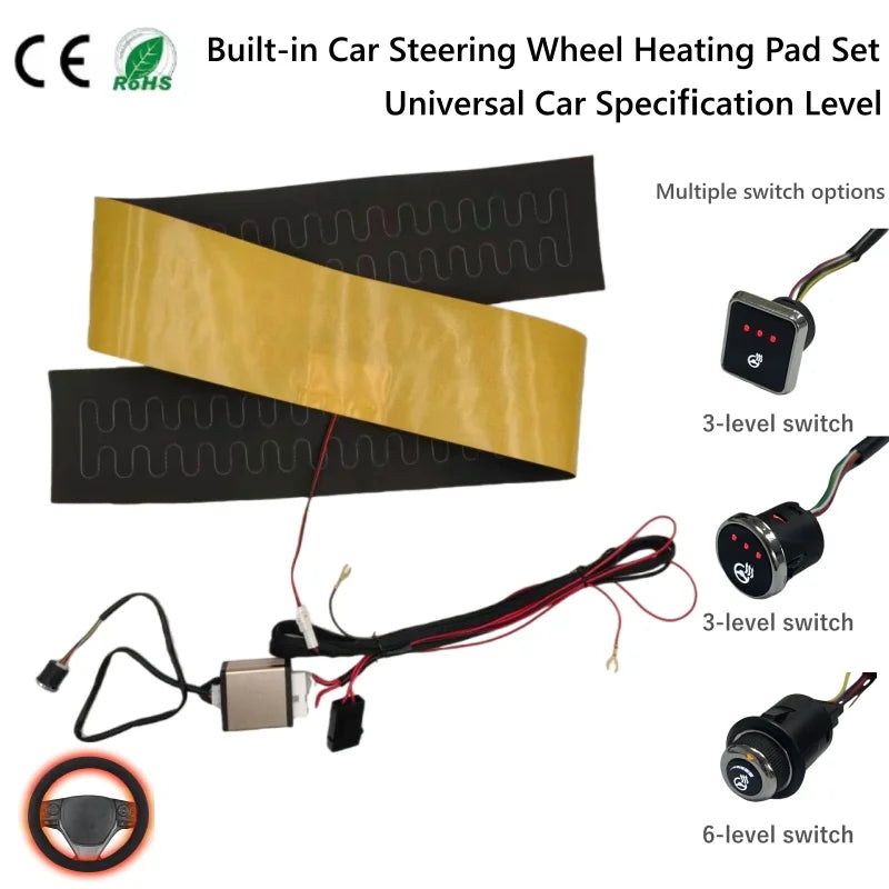 Kit de chauffage de volant 12V avec 50W, 48C, interrupteur à plusieurs niveaux