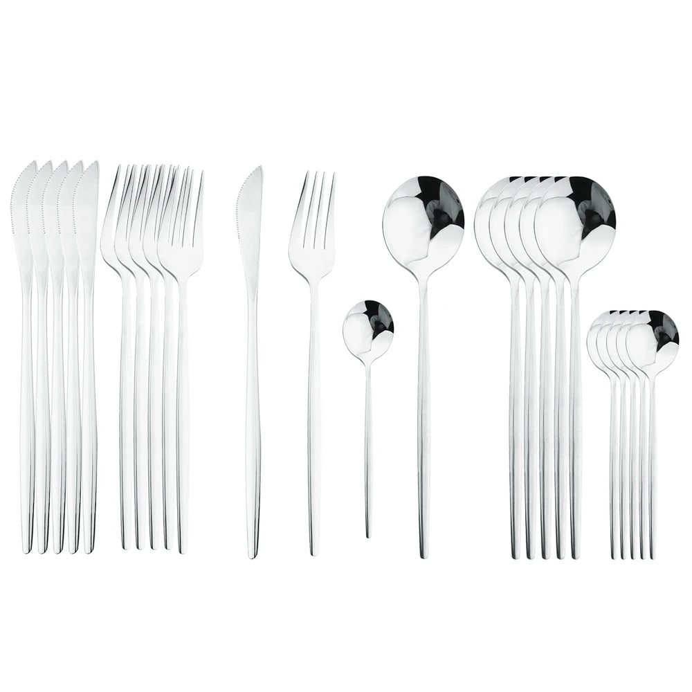 24Pcs Stainless Steel Dinnerware Set &ndash; Eco-Friendly Design Silver
