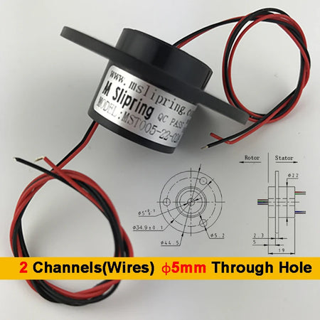2A Hollow Shaft Slip Ring 5mm Through Hole &ndash; Multi Channel 2 Channels(Wires)