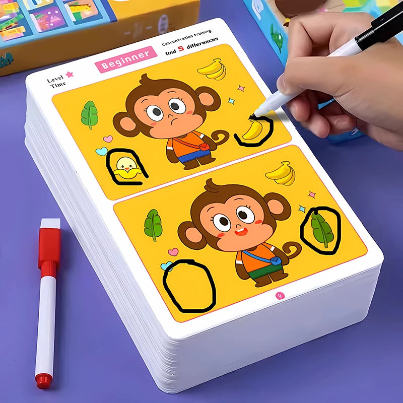 Find the Difference Game, Concentration Training, Educational, Reusable, Erasable Picture Game