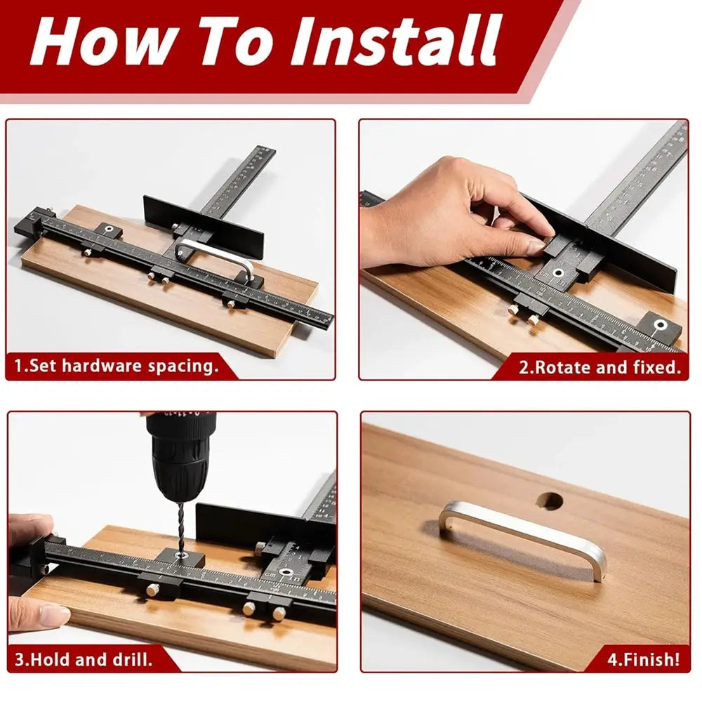 Cabinet Hardware Jig, Adjustable Drill Guide for Accurate Installation of Door and Drawer Front Handles and Knobs Punch Locator by InterCyprus Trading Ltd