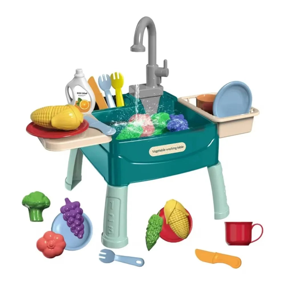 Electric Kitchen Simulation Toy with Dishwashing and Vegetable Washing Features GREEN
