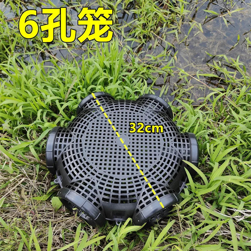 Durable Black Fish and Crayfish Catcher Net - Outdoor Fishing Trap 6hole 32cm / as show