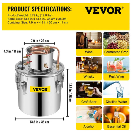 VEVOR Moonshine Distiller Alambic Copper Stainless 3 Gal 30L / Poland