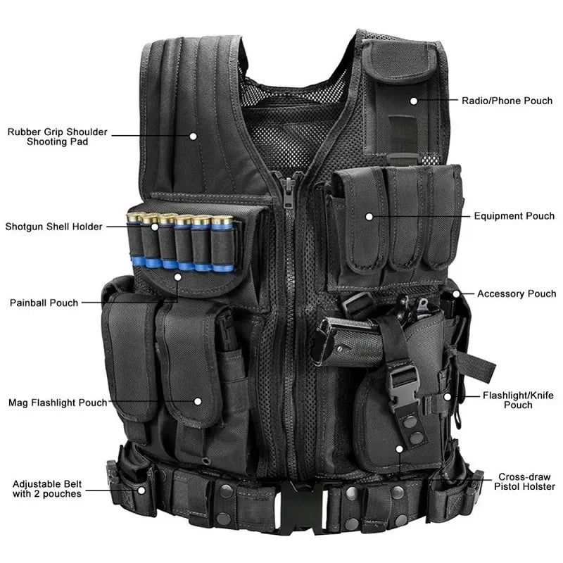 Tactical Vest Multi Pocket Swat &ndash; Durable 600D Polyester