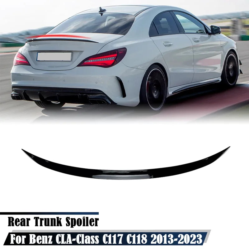 Mercedes Benz CLA Class 2013-2023 Rear Trunk Lip Spoiler Wing - Glossy Black &amp; Carbon Look